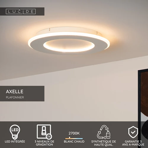 Lucide AXELLE - Plafonnier - Ø 39,6 cm - LED 3 StepDim - 1x24W 2700K - Blanc - USP